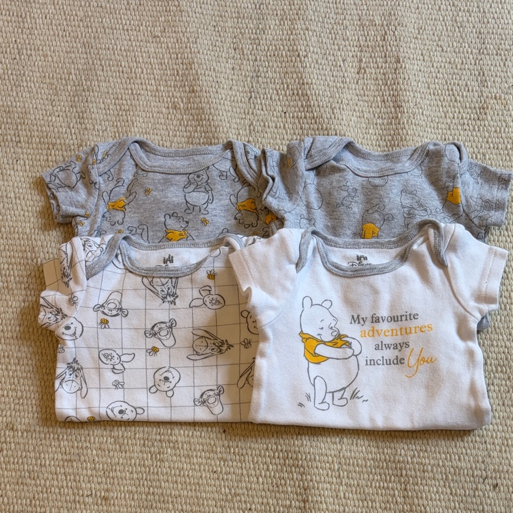 Disney Winnie the Pooh Gray and White Onesies Set